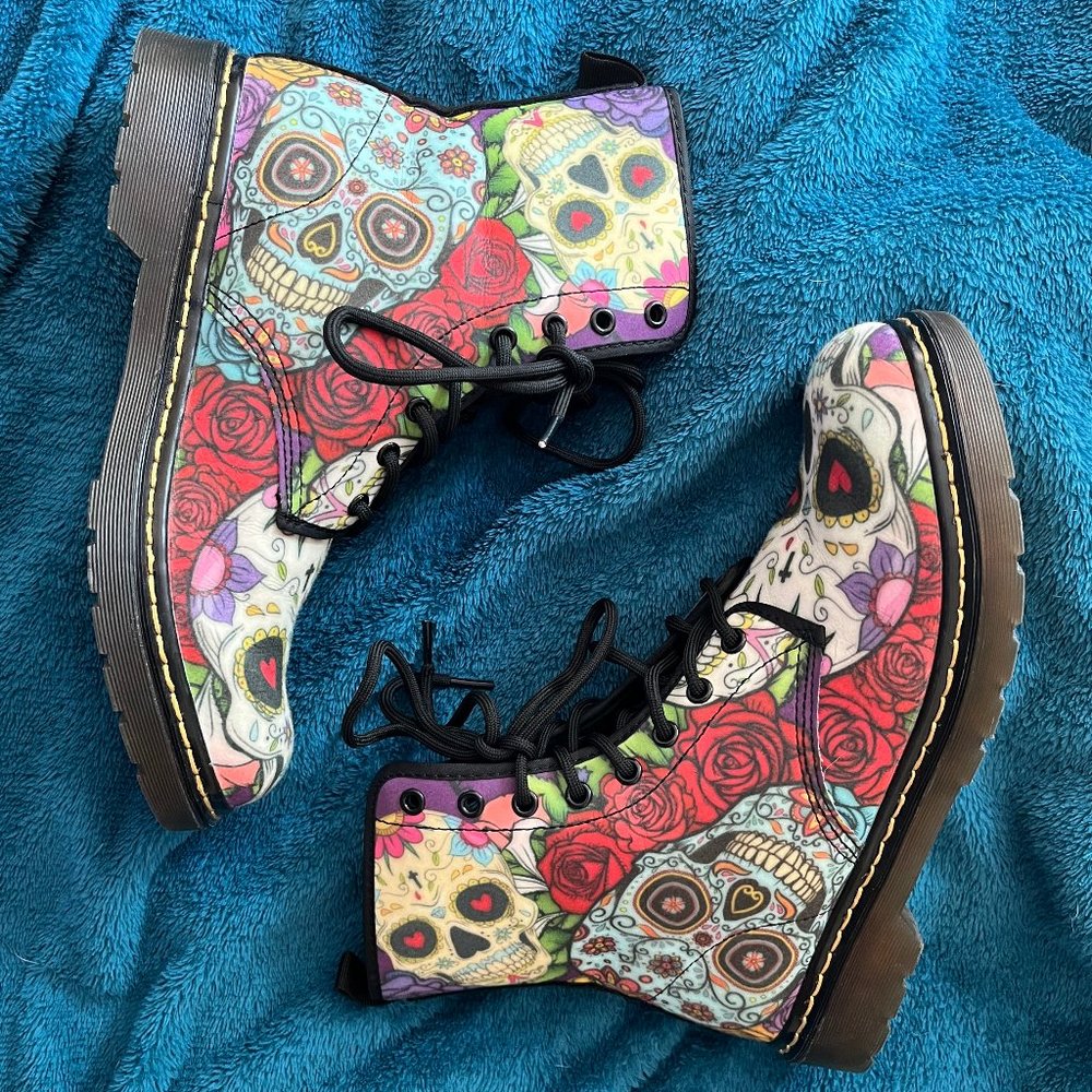 EUC - Sugar Skull Combat Boots - Unisex